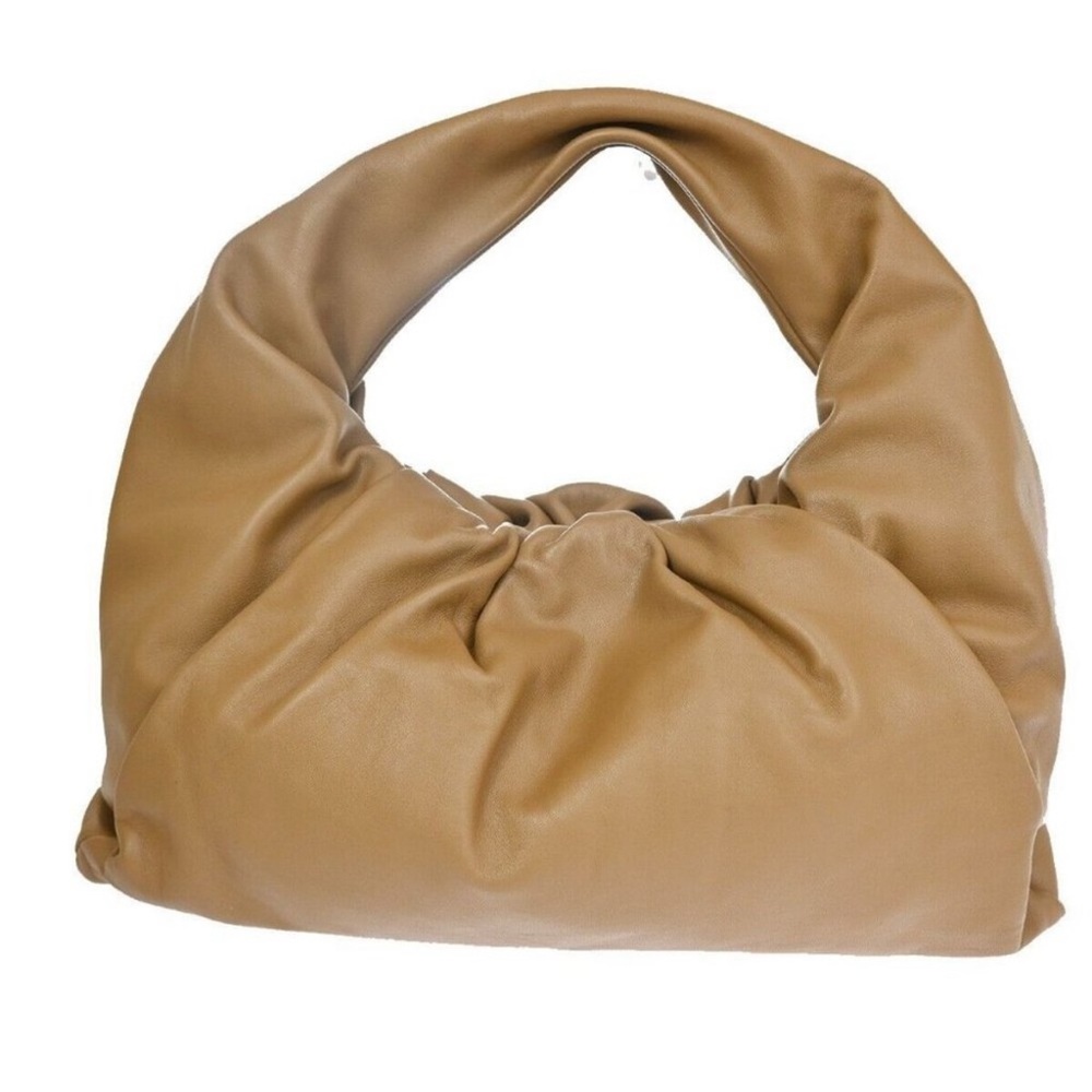 Auth New Bottega Veneta hobo bag tan calf skin